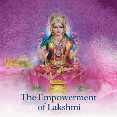 Goddess Lakshmi seated on a lotus with flowing gold coins