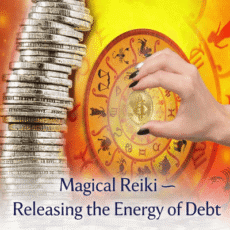 Stack of coins and a hand holding a dollar coin over a zodiac wheel