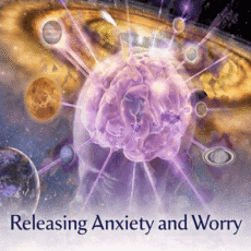 Glowing brain with radiating light and surrounding planets in space