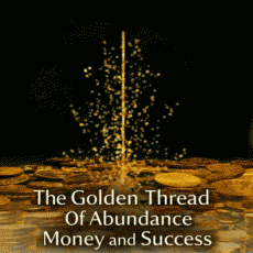 Stream of golden particles rising from coins on a dark background